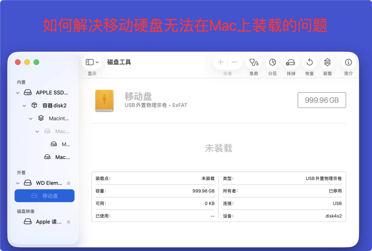 解决移动硬盘无法在Mac上装载的问题