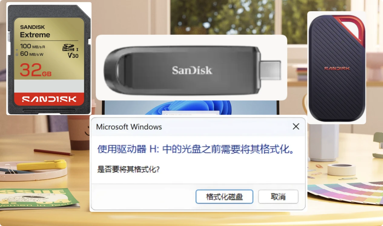 闪迪存储设备插入电脑提示需要格式化怎么办