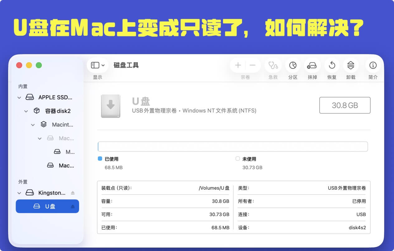 解决U盘在Mac上变成只读盘问题