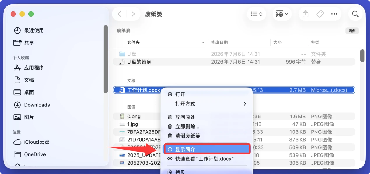 如何将Mac废纸篓内的文件放回原处